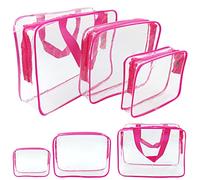 Bolsas de Aseo Transparente,3-in-1 Bolsas Portátil de Maquillaje de PVC Neceser Transparente Impermeable con Cremallera para Viajes baño y Almacenamiento (Rose Red)