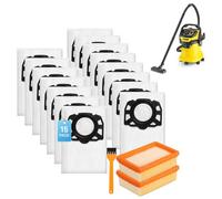 Bolsas de aspiradora 15 piezas KFI 487 2 filtros KFI 4410 cepillo de limpieza compatible con Kärcher WD4 WD5 WD6 WD5P WD6P MV4 MV5 MV6 Repuesto para 2 863 006 0 2 863 005 0