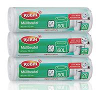 Bolsas de basura - 60 litros - especialmente resistentes - paquete de 3 unidades (3 x 20 unidades) - de polietileno reciclable (PE)