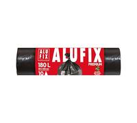 Bolsas de basura ALUFIX PRO de LDPE extra resistentes/ 180l - 10 bolsas de basura - 1 rollo/ 45 μm/Negras/ 80×120cm/ obras o grandes trabajos de limpieza