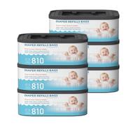 Bolsas de basura cuadradas jumbo (aroma a talco de bebé) compatibles con pañales Genie Classic, compactos y seleccionados, capacidad para hasta 810 pañales de tamaño recién nacido por recambio, 6