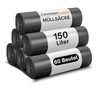Bolsas de basura de 150 l, extrafuertes y resistentes, 75 μm, 6 rollos | Bolsas de basura para casa, jardín, industria y gastronomía Demmelhuber