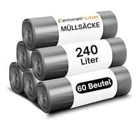 Bolsas de basura de 240 litros, extrafuertes y resistentes, 60 μm, bolsas de basura, bolsas de basura para casa, jardín, industria y gastronomía (6 rollos)