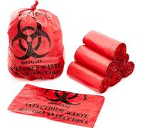 Bolsas de basura de grado hospitalario, 50 unidades, 10 galones, 24 pulgadas, color rojo con símbolo de peligro para la eliminación de desechos infecciosos. Los mejores revestimientos para laboratorios pequeños para etiquetar basura biológica peligrosa de forma segura, Plástico resistente a las roturas., 50 Pack, Rojo de advertencia de seguridad.