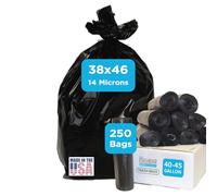Bolsas de basura negras, fabricadas en Estados Unidos, 40-45 galones, resistentes, duraderas, sin perfume, alta densidad, uso industrial y comercial, para construcción, césped, hojas, rollos sin