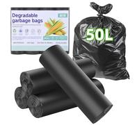 Bolsas de basura orgánicas de 50 l, 60 unidades, bolsas de basura orgánicas para cocina, resistentes al desgarro y al agua, bolsas biodegradables para cocina, oficina, salón (W60 x 80 cm, negro)