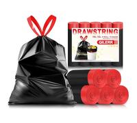 Bolsas de basura pequeñas de 10 L, 75 unidades de grosor con cordón y asas de corbata, bolsas de basura negras para baño, cocina, oficina, dormitorio, se adapta a contenedores de 10 a 15 L (papelera