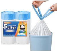 Bolsas de basura pequeñas de 5 litros, con cordón, bolsas de basura con asa de grifo de amarre, adecuadas para baño, inodoro, cocina, cubos de basura de 3L, 4L, 5L, 6L (blanco, 40 bolsas)