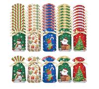 Bolsas de bocadillos de Navidad, 50 piezas con cordón reutilizables y reutilizables, bolsas de embalaje de Navidad | para galletas, aperitivo, palomitas de maíz de Halloween, de cumpleaños de