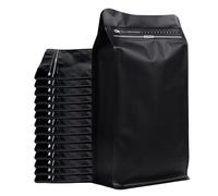 Bolsas de café sin válvula (50 unidades, 16 onzas/1 libra) de papel de aluminio de alta barrera negra con parte inferior plana, bolsas de embalaje de almacenamiento de granos de café, bolsas