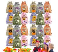 Bolsas de caramelos de Halloween, bolsas de lona con cordón | 24 bolsas de caramelos de Halloween para dulces | Bolsa Happy Halloween, bolsas reutilizables para Halloween con cordón para