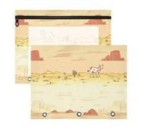 Bolsas de carpeta con 3 ojales reforzados para carpetas de 3 anillas, paquete de 2 suministros de arte para estudiantes, almacenamiento de suministros de arte occidental, vaquero, vaca, vasto desierto