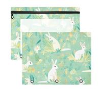 Bolsas de carpeta con cremalleras suaves, bolsillo de 3 anillos para cartas de papel A4, paquete de 2 unidades, clase de profesor, dibujos animados, canguro, verde menta