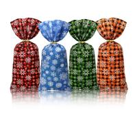 Bolsas de celofán a cuadros de Navidad, 50 piezas de búfalo a cuadros con copo de nieve, bolsa de regalo de plástico para caramelos, bolsas de regalo con lazos giratorios para fiestas de Navidad