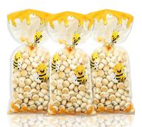 Bolsas de celofán de abeja de miel, 100 bolsas de recuerdo de fiesta de abeja con 100 lazos dorados, bolsas de caramelo, bolsa de embalaje de galletas para fiesta de cumpleaños temática de abeja,