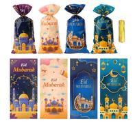 Bolsas de celofán Eid Mubarak, 120 bolsas de regalo de Ramadán, bolsas de regalo de Eid Mubarak, bolsas de plástico para regalo de Ramadán, galletas de dulces con lazos giratorios, regalos para