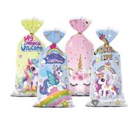 Bolsas de Celofán Unicornio Bolsas de Galletas de Alimentos 50PCS Bolsas de Celofán Transparente Bolsa de Dulces con 60 Twist Ties para Fiestas de Cumpleaños Infantil/Bodas/Navidad