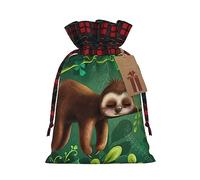 Bolsas de celosía con cordón, bolsas de regalo de Navidad, bolsas de regalo de Navidad, bolsa de recuerdo de fiesta de Navidad, lindo perezoso divertido que se relaja en el árbol de la selva