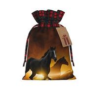 Bolsas de celosía con cordón, bolsas de regalo de Navidad, bolsas de regalo de Navidad, bolsa de recuerdos de fiesta de Navidad, caballos negros, nubes rojas brillantes