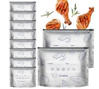 Bolsas de cocina de aluminio para barbacoa, 10 recipientes de almacenamiento de alimentos, contenedores reutilizables, cremallera con cierre impermeable y etiqueta para refrigerador de cocina, camping