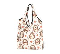 Bolsas de comestibles reutilizables con estampado de corazón de erizo, bolsas de compras, bolsa plegable con asas, Negro -, 2 piezas