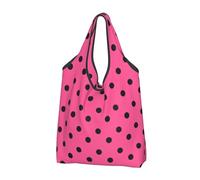 Bolsas de comestibles reutilizables con estampado de lunares rosados, bolsas de compras plegables con asas, Negro -, 3 PCS