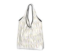 Bolsas de compras, bolsas de comestibles reutilizables Bolsas de mano plegables Bolsa de transporte grande Lavable Art Deco Escalas Geometría Blanco Gris Oro Mármol