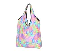 Bolsas de compras reutilizables con estampado brillante de leopardo y arcoíris, 3 bolsas plegables con asas