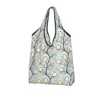 Bolsas de compras reutilizables con estampado de búho lindo de dibujos animados, bolsa de comestibles plegable con asas, Negro -, 2 PCS