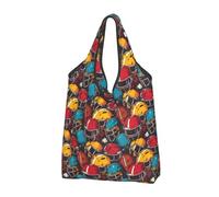 Bolsas de compras reutilizables con estampado de casco de fútbol colorido - 2 bolsas plegables con asas