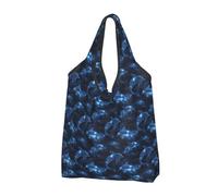 Bolsas de compras reutilizables con estampado de delfines azules estrellados - 2 bolsas plegables con asas