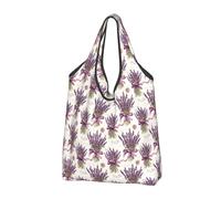 Bolsas de compras reutilizables con estampado de lavanda morada, 2 bolsas plegables con asas
