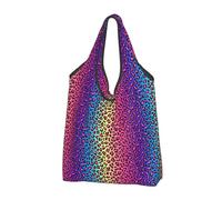 Bolsas de compras reutilizables con estampado de leopardo y arcoíris neón - 3 bolsas plegables con asas
