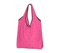 Bolsas de compras reutilizables con estampado de lunares rosados, 2 bolsas plegables con asas
