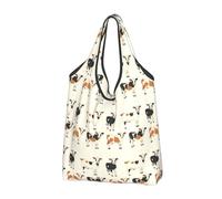 Bolsas de compras reutilizables con estampado retro de vaca linda, bolsa de comestibles plegable con asas, Negro, 3 PCS