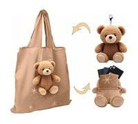 Bolsas de compras reversibles, bolsas de comestibles reutilizables, bolsa plegable con felpa de animales 3D y llavero, bonito regalo para mujer, Little Bear, Refer to description