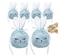 Bolsas de Conejito para Golosinas | 6 Unidades 12x10 cm Reutilizables con Cordón,Bolsas de Conejo de Pascua Decoración de Primavera - para Niños, Fiesta, Cumpleaños, Golosinas y Regalos
