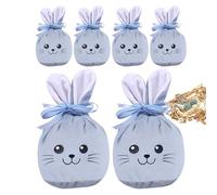 Bolsas de conejo para regalos y caramelos, 6 piezas, 12 x 10 cm, cordón lúdico de terciopelo, bolsas de almacenamiento para de Pascua - para cumpleaños, adolescente y escuela, saborear joyas