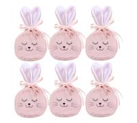 Bolsas de conejo para regalos y caramelos - 6 piezas 12 x 10 cm Reutilizables con cordón | Bolsas de Pascua Reutilizables para golosinas - Para Familia Fiestas Primaveras Cumpleaños Dulces Regalos