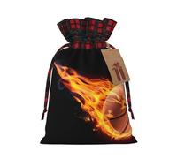 Bolsas de cordón con estampado de baloncesto en llamas, bolsa de bocadillos de caramelos, bolsas reutilizables para envolver y almacenar, talla M
