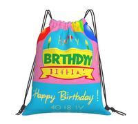Bolsas de cordón con estampado de globos de feliz cumpleaños, mochilas deportivas y de gimnasio, perfectas para baloncesto, yoga, viajes y mucho más