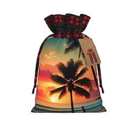 Bolsas de cordón con estampado de palmeras de playa tropical, bolsas de regalo de Navidad, bolsas de regalo de fiesta