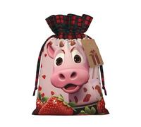 Bolsas de cordón con estampado de vaca rosa con fresa, bolsa de bocadillos de caramelos, bolsas reutilizables para envolver y almacenar, talla M