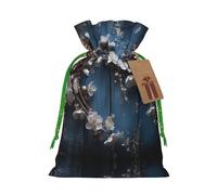Bolsas de cordón con estampado floral de puerta de granero verde azulado, bolsas de regalo reutilizables con cordón, perfectas para vacaciones y fiestas