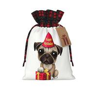 Bolsas de cordón de celosía, bolsas de regalo de Navidad, bolsas de regalo de Navidad, bolsa de recuerdo de fiesta de Navidad, lindo cachorro de carlino de feliz cumpleaños