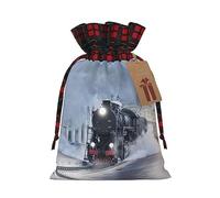 Bolsas de cordón de celosía, bolsas de regalo de Navidad, bolsas de regalo de Navidad, bolsa de recuerdo de fiesta de Navidad, tren de vapor, salida del atardecer