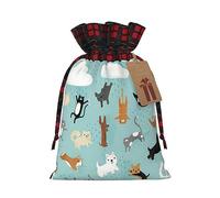 Bolsas de cordón de celosía, bolsas de regalo de Navidad, bolsas de regalo de Navidad, bolsa de recuerdo de fiesta de Navidad, gatos y perros que llueven