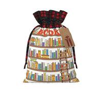 Bolsas de cordón de celosía, bolsas de regalo de Navidad, bolsas de regalo de Navidad, bolsa de recuerdos de fiesta de Navidad, colección de estantes de libros divertidos y escalera