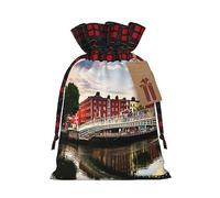 Bolsas de cordón de celosía, bolsas de regalo de Navidad, bolsas de regalo de Navidad, bolsa de recuerdo de fiesta de Navidad, Dublín, Irlanda, Ha Penny Bridge River