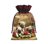 Bolsas de cordón de celosía, bolsas de regalo de Navidad, bolsas de regalo de Navidad, bolsa de recuerdo de fiesta de Navidad, cachorros pug